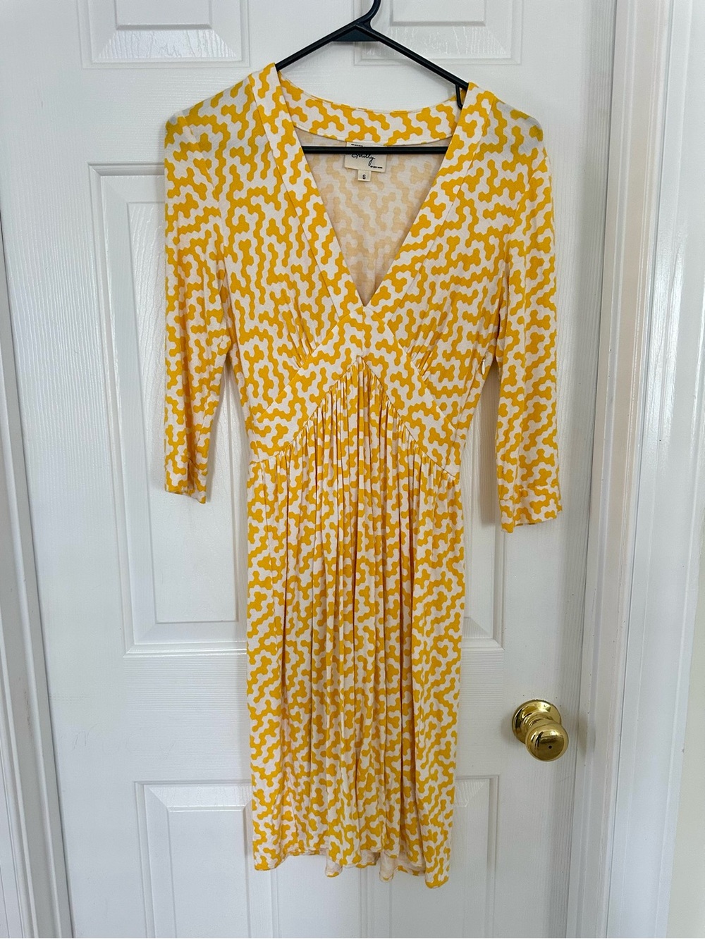 Milly of New York Yellow and White Patterned Midi Dress size small